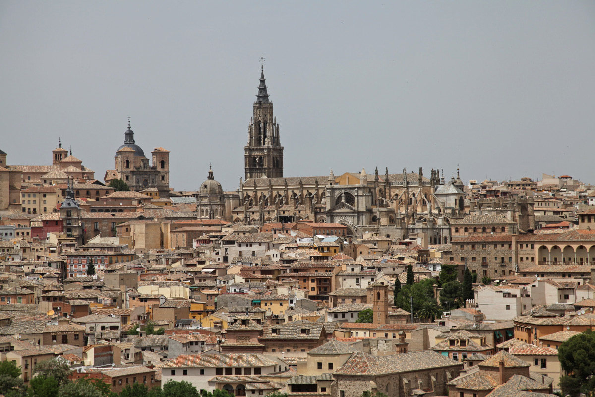 View of Iglesia San Ildefonso - Church of Saint Ildefonsus and the the Catedral Primada Santa María de Toledo – the Primate Cathedral of Saint Mary of Toledo