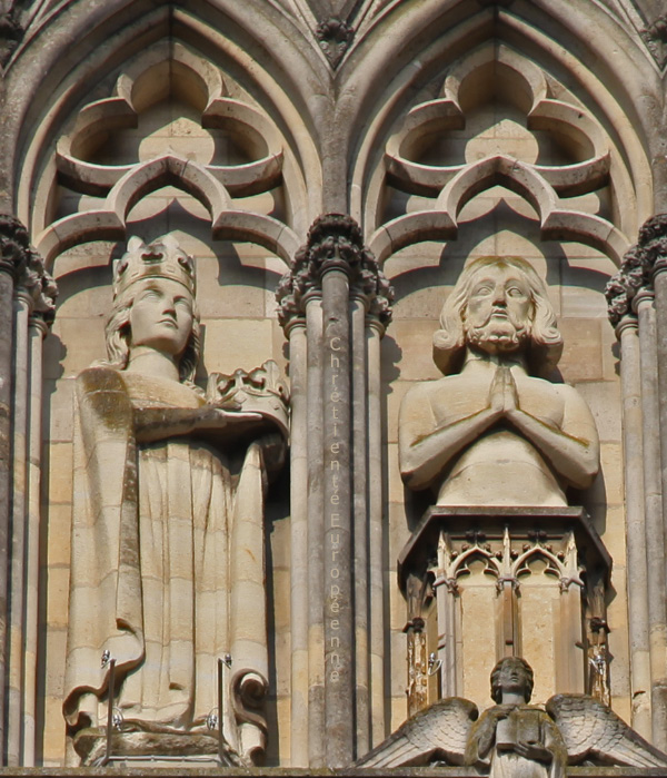 From Facade of Cathedral of Notre Dame of Reims first Clodide then Clovis
