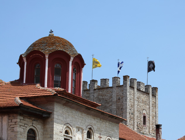 flags over Esphigmenou Monastery