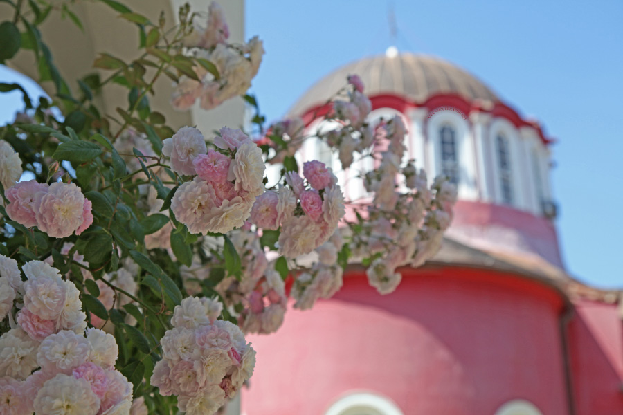 Great Lavra flowers and red Church