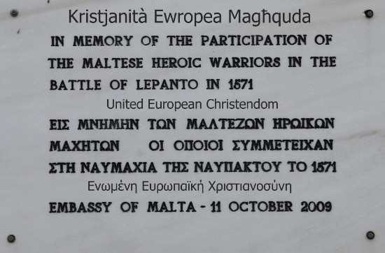 Maltese plaque Battle of Lepanto