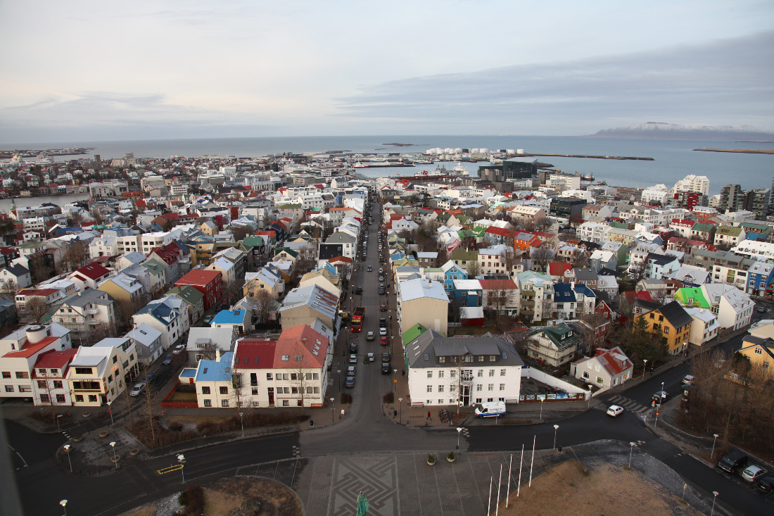 Reykjavík with Leif looking Northwest by north