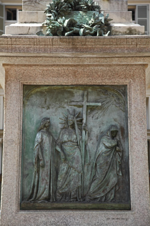 At base of monument to Vincenzo Gioberti, possible blasphemous depiction of the Lord and some figure, representing liberty?