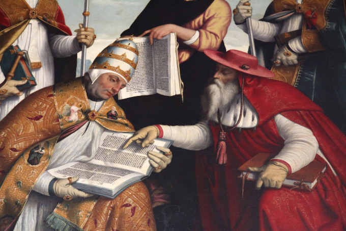 detail from painting in Basilica di Santa Maria Maggiore (built 1520 - 1524), home to the general congregations of IV 1562 to XII 1563 of the Council of Trent