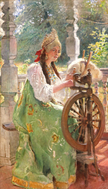 Girl and Spinning Wheel Makovskii Tretiakov