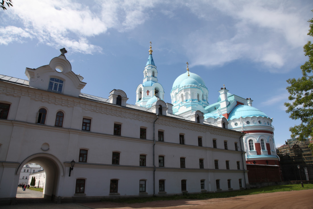 above monastery buildings soars the Transfiguration of the Savior Cathedral