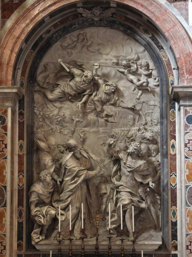 Altar piece base relief above the Altar of Saint Leo the Great in Saint Peter's Basilica.